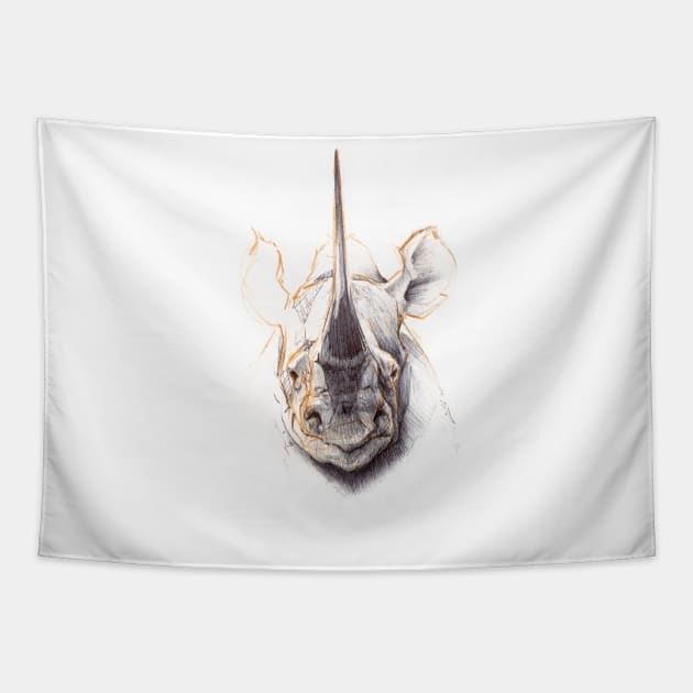 Sketchy Rhino Head Tapestry by Khasis