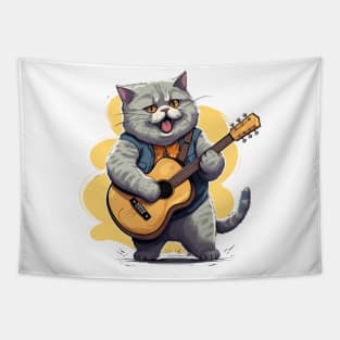 British Shorthair Cat Playing Guitar Tapestry