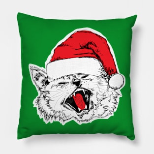 Caroling Christmas Cat in Santa Hat Pillow