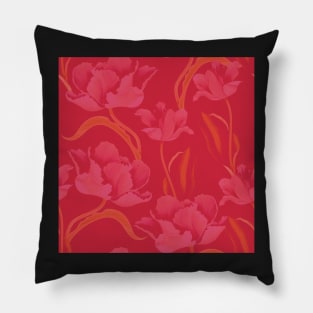 Fantastic pink tulips in a flowing pattern Pillow