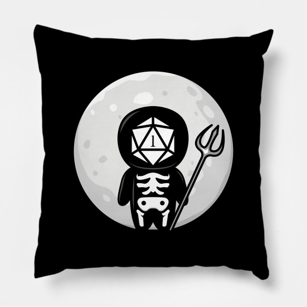 Funny Grim Reaper Critical Fail Polyhedral D20 Dice Moon Pillow by pixeptional