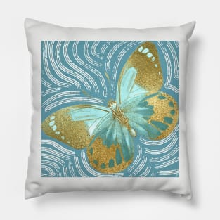 Gold and Teal Butterfly Pillow