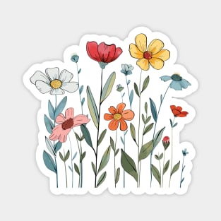 Meadow flowers line art spring vibe Magnet