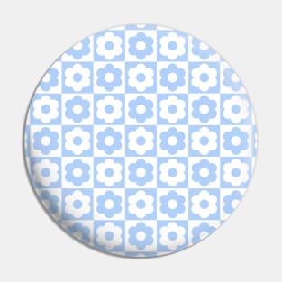 Blue and White Checkered Flower Pattern Pin