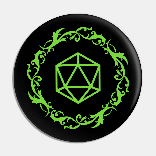 Magical Polyhedral D20 Dice Green Tabletop Roleplaying RPG Gaming Addict Pin by dungeonarmory