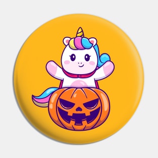 Cute Unicorn With Halloween Pumpkin Pin