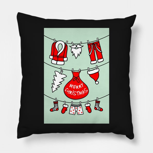 Santa Claus clothesline, Christmas card Pillow by beakraus