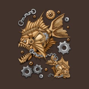 Steampunk Piranha Killer Retro Machine T-Shirt