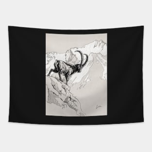 Alpine Ibex on rock Tapestry