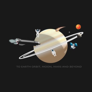 Spaceship Launch to Mars Earth Orbit Moon and Beyond T-Shirt