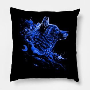 The Blue Majestic Wolf Pillow