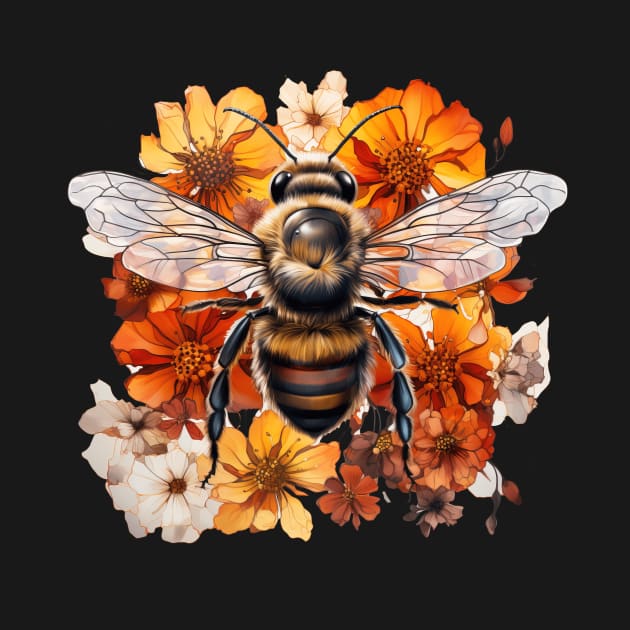 Honeybee, colorful, floral, Illustration by Ross Holbrook