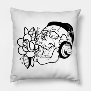 Music Skull head w/ headphones and Rose Pillow