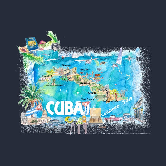 Cuba_ Illustrated_ Travel_ Map_ with_ Roads_ and_ HighlightsM by artshop77