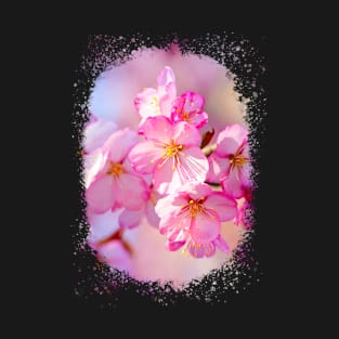 Pink Sakura Flowers On Pink And Blue T-Shirt