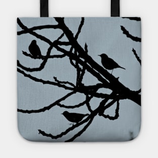 Sparrows Birds Tree Bare Branches Silhouette Tote