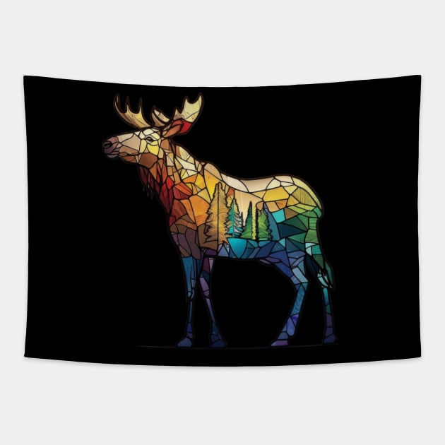 Moose Animal Portrait Stained Glass Wildlife Outdoors Adventure Tapestry by Cubebox