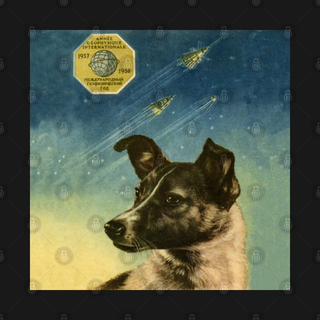 Laika, first space dog — Soviet vintage space poster by Synthwave1950