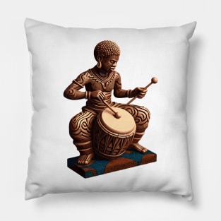 Afrocentric Man Wooden Carving Drums Pillow