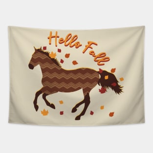 Hello Fall - Cute And Cozy Brown Chevron Autumn Horse Tapestry