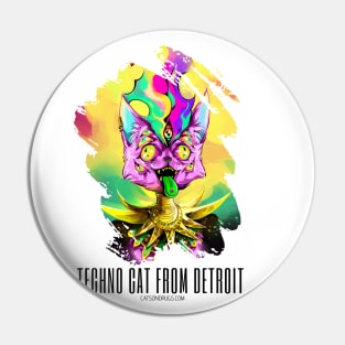 Techno cat from Detroit - My parties start on Sundays - Catsondrugs.com - rave, edm, festival, techno, trippy, music, 90s rave, psychedelic, party, trance, rave music, rave krispies, rave flyer Pin