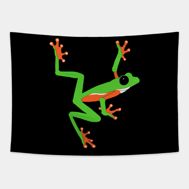 Tree Frogfrog,tree frog,cute,frogs,amphibian,toad,green,rainforest,animal,treefrog,amphibians,forest,herpetology,tree,tropical,tee noir,black Tapestry by TeeNoir