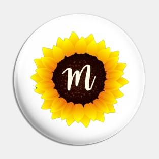 Floral Monogram M Bright Yellow Sunflower Pin