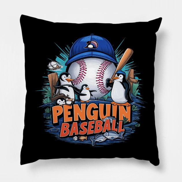 Penguin baseball time Pillow by hsayn.bara