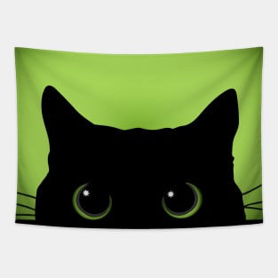 Peek-a-Boo Black Cat (Green) Tapestry