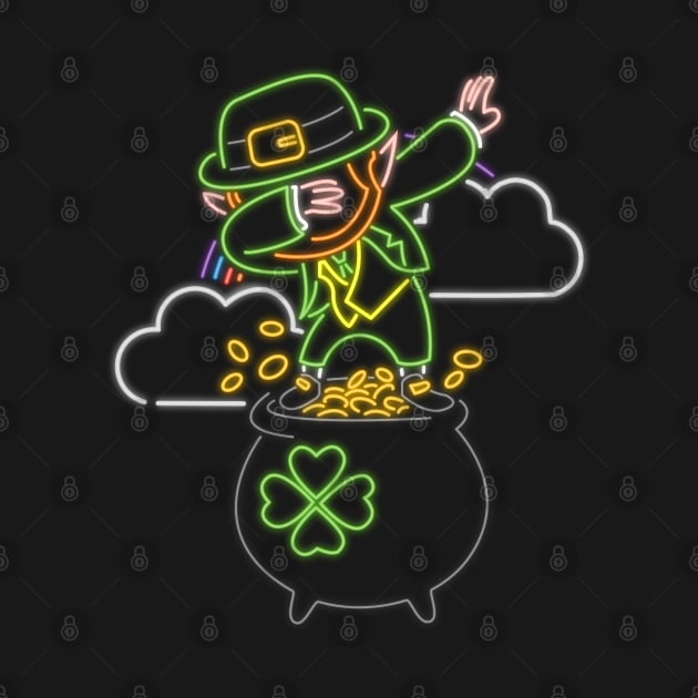 80s Retro Neon Sign Leprechaun Dabbing St Patrick - 80's Gift by PhuNguyen