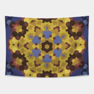 Retro Mandala Flower Yellow and Blue Tapestry