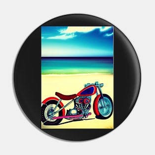 COOL RETRO MOTORCYCLE ON THE BEACH Pin