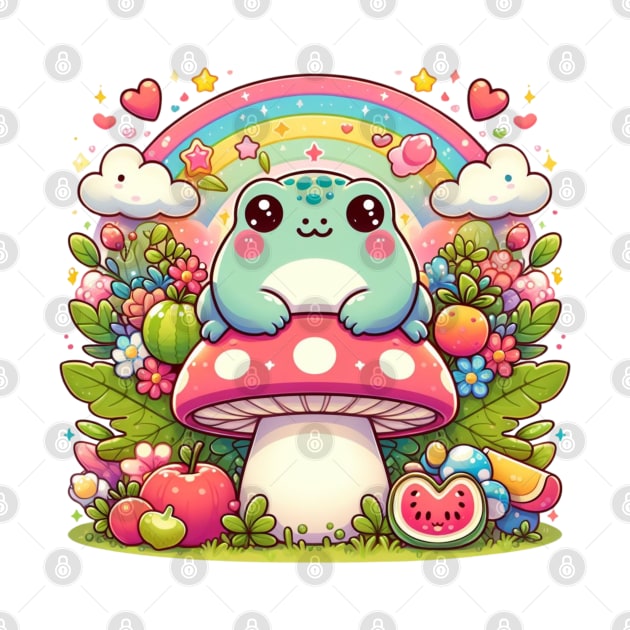 Enchanted Mushroom Meadow - Adorable Pastel Frog Fantasy by Curious Sausage