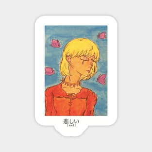 Cute Anime Blonde Girl Crying Magnet