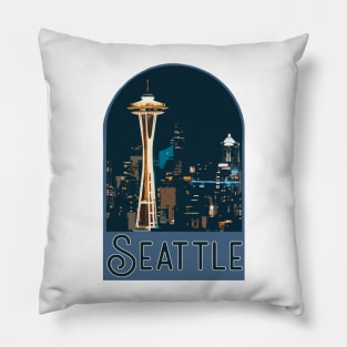 Seattle Skyline Night Time Decal Pillow