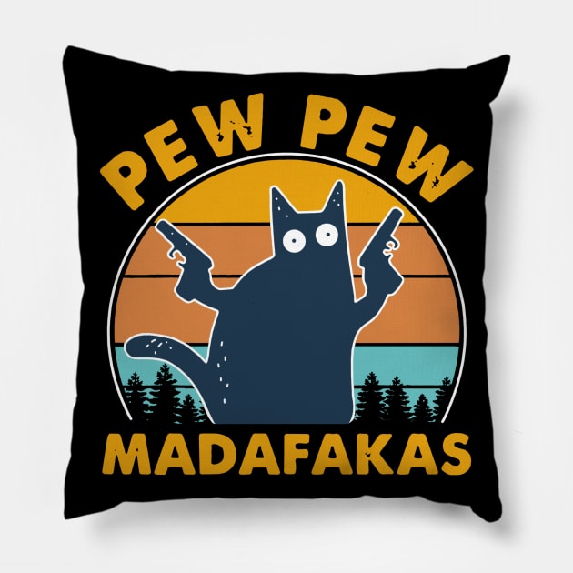 Cat Pew Pew Madafakas Vintage Pillow by binnacleenta