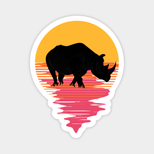 Retro Rhino On A 80's Sun Background Magnet