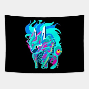 rainbow esquilax rabbit hunger of fire ecopop kaiju beast art Tapestry