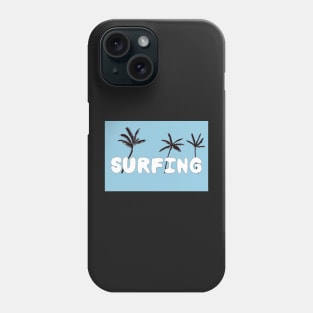Surfing Lettering with Palm Trees and a Retro Blue Background Phone Case