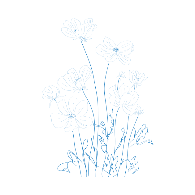 blue cosmos flowers line drawing by colorandcolor
