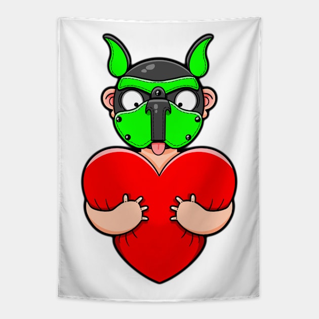 Gay Green Pup Hug Tapestry by LoveBurty