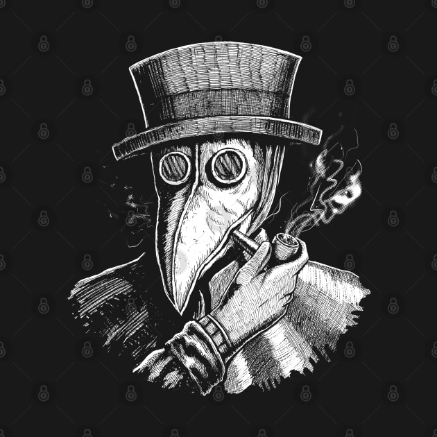 Vintage chill plague doctor smoking pipe by grimsoulart