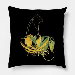 Yellow Lily Line Art Sitting Tiger Pillow