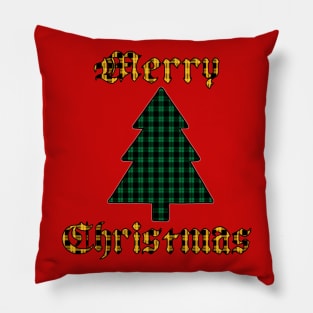 Green & Gold Merry Christmas Plaid Pillow