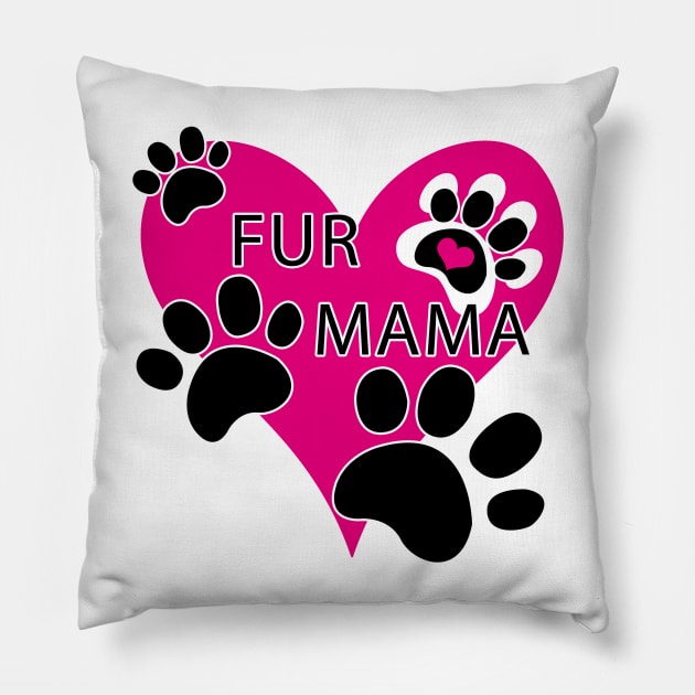 Fur Mama Pink Heart Paw Prints Pillow by TLSDesigns