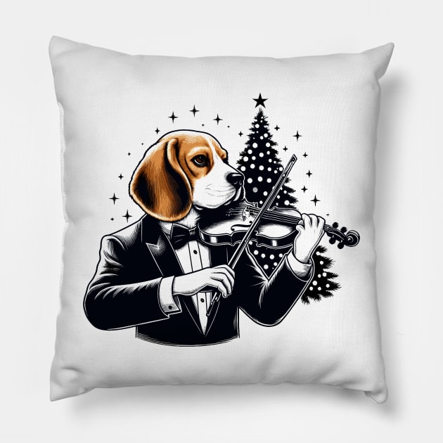 Beagle Playing Violin Christmas Pillow by Graceful Designs