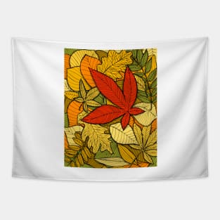 Autumn illustration with colorful fallen leaves Tapestry