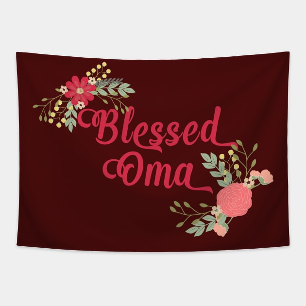 Blessed Oma Floral Christian Grandma Gift Tapestry by g14u