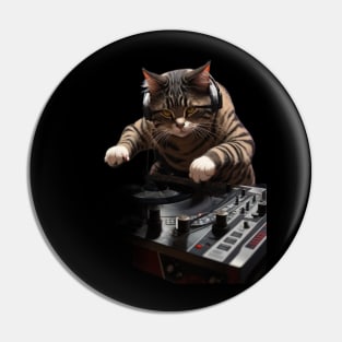 A hip-hop DJ cat scratching records in a smoky underground club Pin