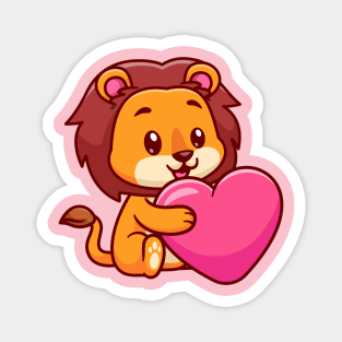 Cute Lion Hug Love Heart Cartoon Magnet